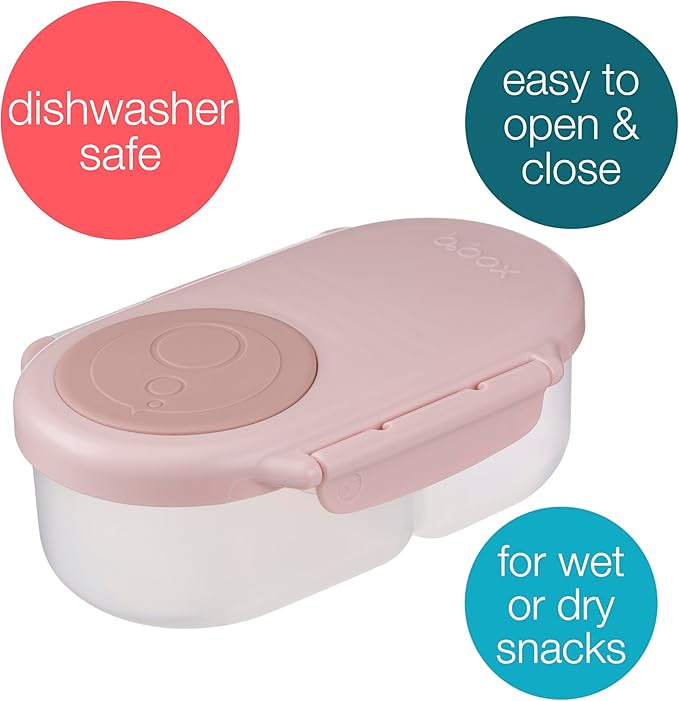 b.box Snack Box Reusable Snack Containers with Lids 2 compartments, Bento Box for kids and toddlers, Leakproof Lunch Box, BPA free and Dishwasher Safe Snack Container (Blush Crush, 1 3/4 Cup)