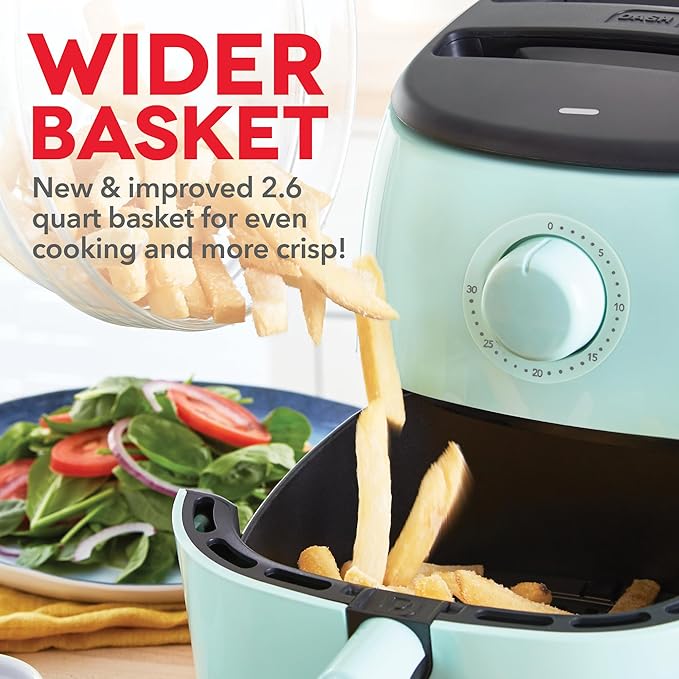DASH Tasti-Crisp™ Express Air Fryer Oven, 2.6 Qt., Aqua – Compact Air Fryer for Healthier Food in Minutes, Ideal for Small Spaces - Auto Shut Off, Analog, 1000-Watt