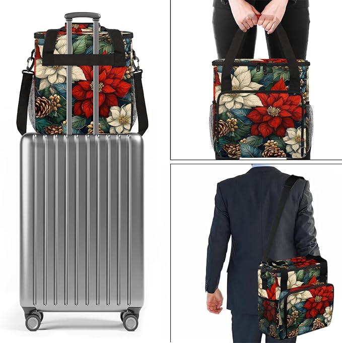 Christmas Flower Leaves Coffee Maker Travel Bag, Poinsettia Floral Insulated - Image 7