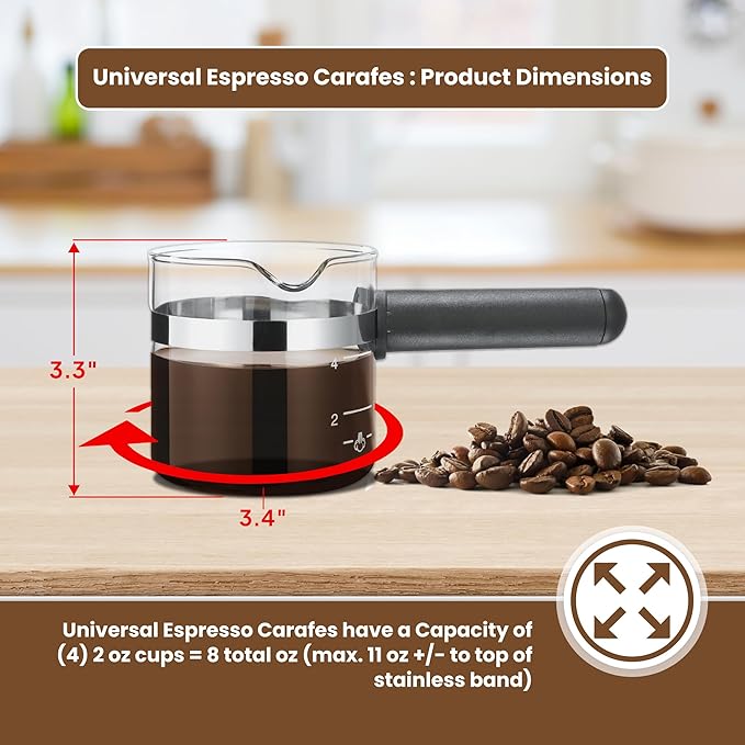 Cafe Brew Collection Premium 4-Cup Universal Glass Espresso Carafe Replacement - Fits Hamilton Beach, Mr. Coffee, Breville, and More Espresso Machines