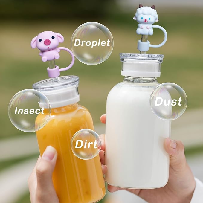 5PCS Straw Cover Cap for Stanley Cup, Silicone Cute Animal Straw Topper for Stanley 30&40 Oz Tumbler with Handle, 10mm 0.4in Dust-Proof Reusable Straw Tips Lids. (Color 8)