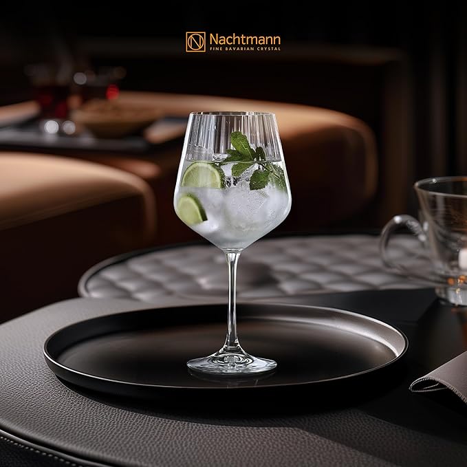 Nachtmann Celebration Gin & Tonic Glasses – Set of 4 Lead-Free 22.5 oz Large Crystal Goblets with Vertical Contour Detailing, Refined Stemware for Cocktails, Entertaining, Parties, Home Bars