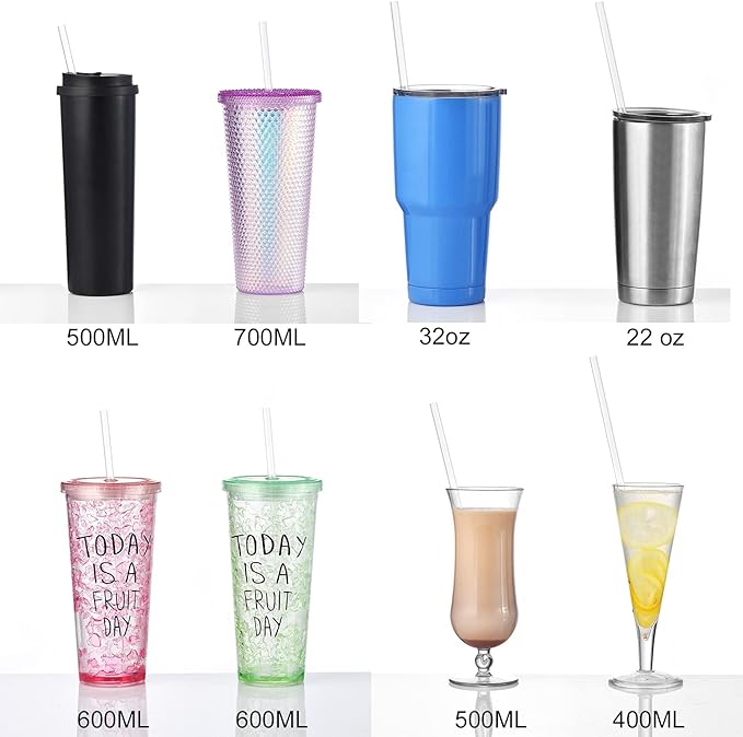 ALINK 12-Pack Reusable Plastic Clear Straws, 13 inch Extra Long Tumbler Straws for Stanley Cups, 1 Gallon, 64 oz 40 oz 32 oz Water Bottles, Plus Cleaning Brush
