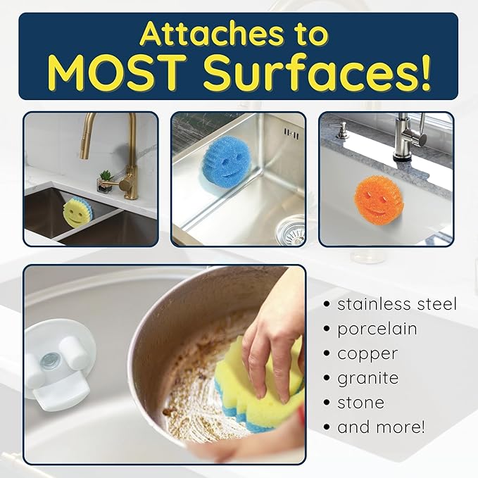 BeraTek Scrub Daddy Sponge Holder for Kitchen Sink - Stop Soggy Sponges, In Sink Sponge Holder with Suction Cup - Sponge Daddy Caddy, Scrub Mommy Compatible - White, 1 Pack