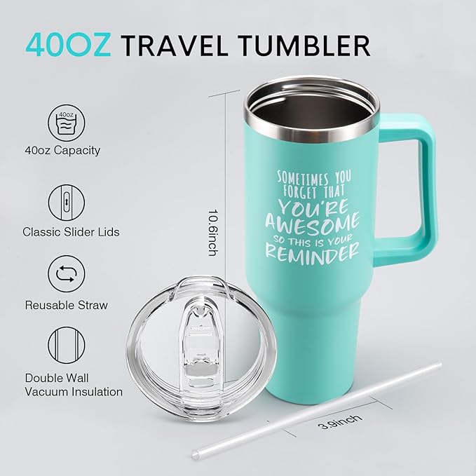 NOWWISH Gifts for Women, Birthday Inspirational Thank You GIfts for Women Mom Wife with this Funny Tumbler, 40 oz Tumbler with Handle and Straw - Green