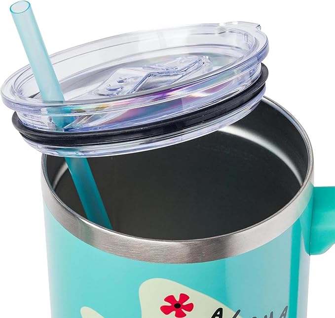 Silver Buffalo Disney Lilo and Stitch Aloha No Bad Days Chillin’ Stainless Steel Tumbler with Handle and Straw, Fits in Standard Cup Holder, 40 Ounces