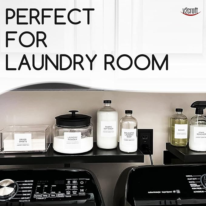 144 PCS Minimalist Laundry Room Labels Set, v2croft Water Resistant Stickers,Water/Oil Resistant Stickers for Laundry Room, Linen Closet Home Bathroom and The Beauty Organization（White