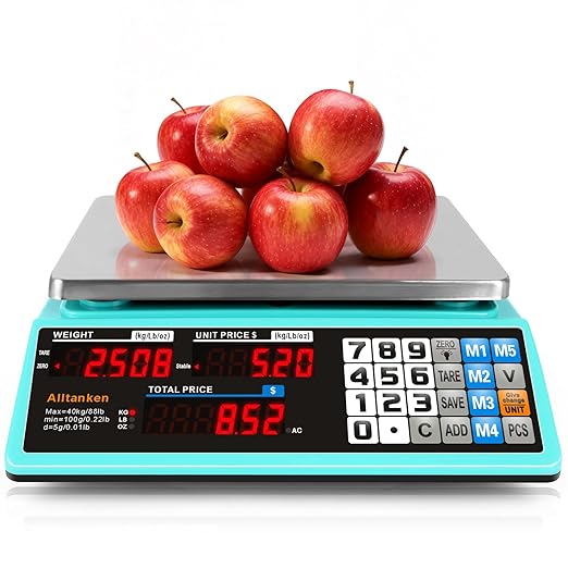 88lb Commercial Food Scale Lb/Kg/Oz Conversion, Price Computing Scale with Dual Display, Rechargeable, Waterproof Reversible Platter, Counting for Farmers Market, Meat Shop, Retail Store, Home Kitchen