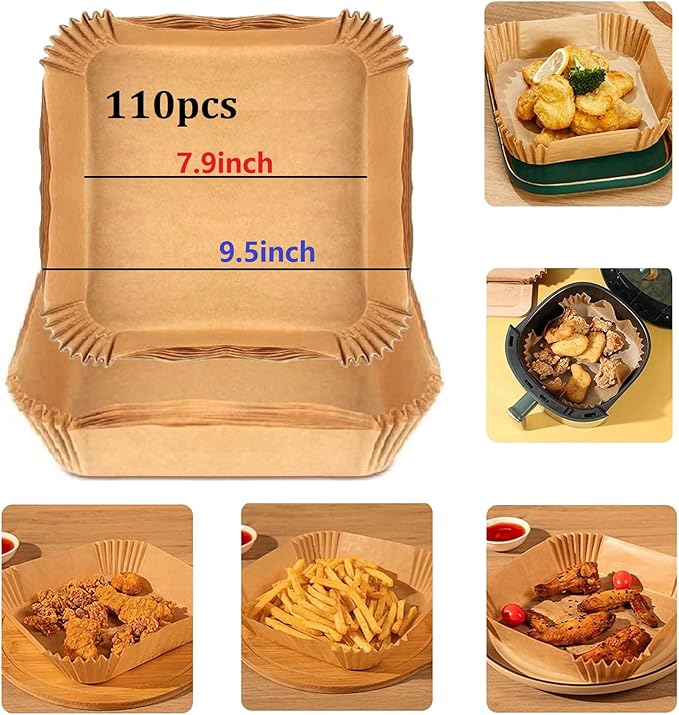 UHOUSE air fryer liners 9.5 inch square, air fryer disposable paper liner square, air fryer liners disposable,Baking Paper for Air Fryer And Baking Roasting Microwave