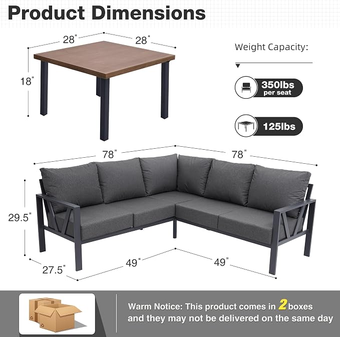 Outdoor Furniture Set, 6 Pieces Outdoor Patio Couch Sectional, L Shaped Metal - Image 3
