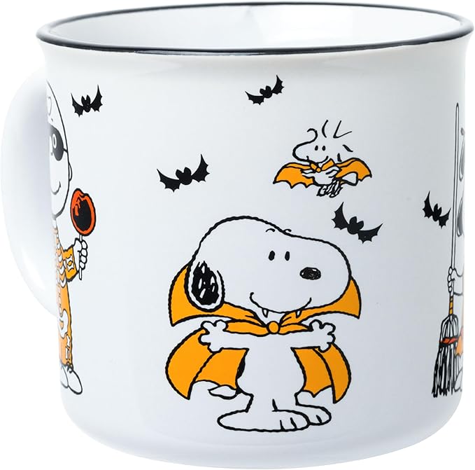 Silver Buffalo Peanuts Halloween Costumes Featuring Charlie Brown, Snoopy, Woodstock, Lucy, and Linus Ceramic Camper Mug, 20 Ounces