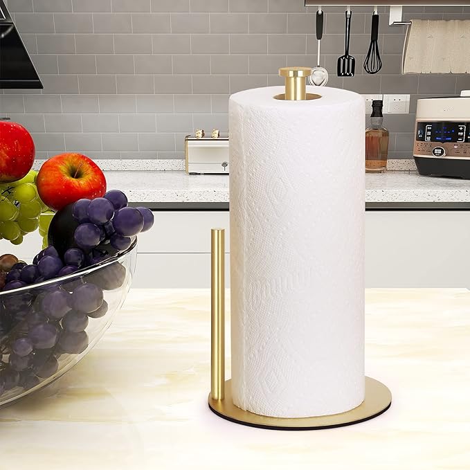 Gold Countertop Paper Towel Holder, Stainless Steel, Modern Kitchen and Bathroom Organization