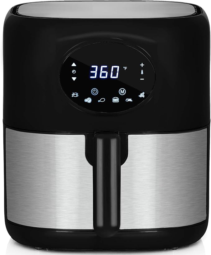 Deco Chef 3.7QT Digital Air Fryer with 6 Cooking Presets, LED Touch Controls, Adjustable Temperature and Time, Detachable Dishwasher Safe Non-Stick Basket, ETL Certified, Black