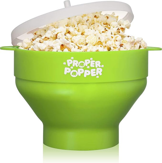 The Original Proper Popper Microwave Popcorn Popper, Silicone Popcorn Maker, Collapsible Bowl BPA Free & Dishwasher Safe - (Green)
