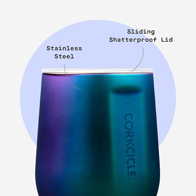 Corkcicle Stemless Wine Tumbler - Keeps Drinks Cold for 6 Hours - Triple-Insulated Stainless Steel - Non-Slip Base - Summer Drinkware Gift - Keeps Drinks Ice Cold - 12 oz - Dragonfly