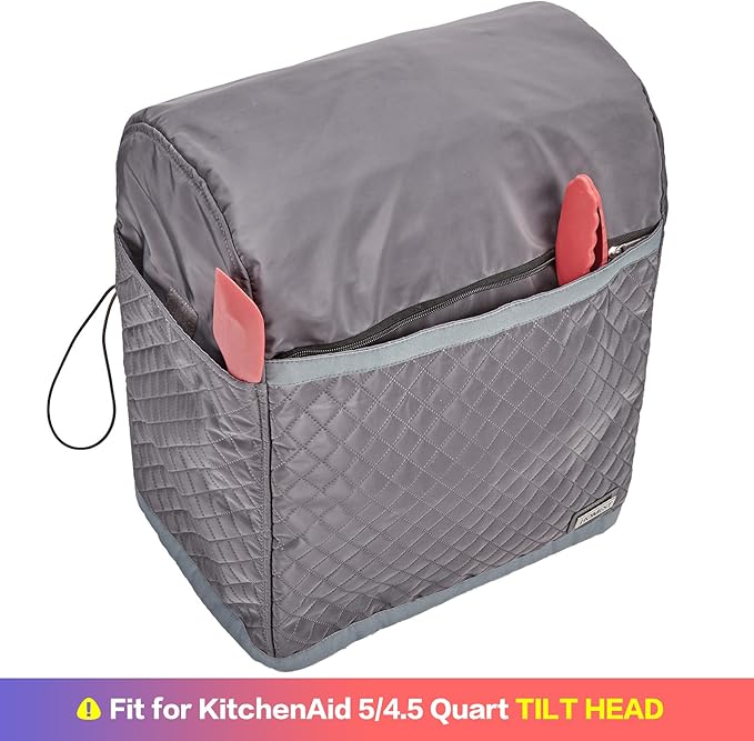 HOMEST Stand Mixer Quilted Dust Cover with Pockets Compatible with KitchenAid 5/4.5 Quart Tilt Head, Grey (Patent Design)