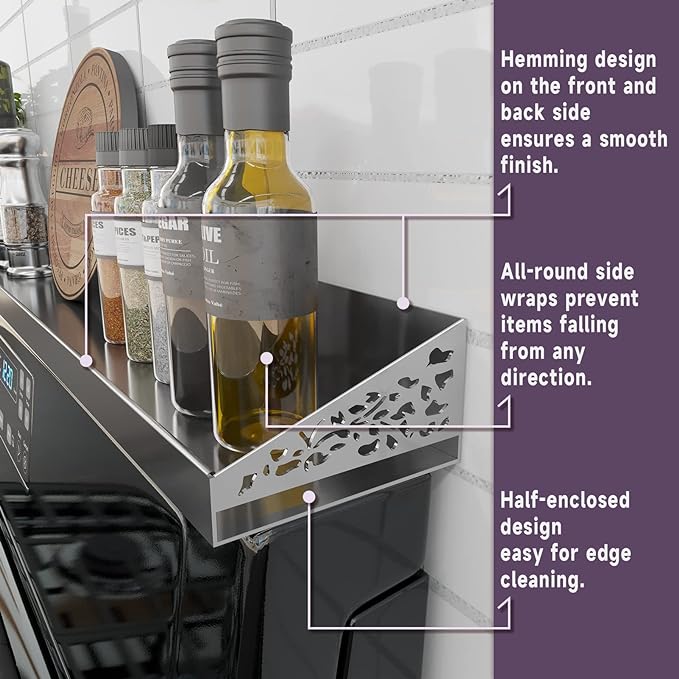 30" Magnetic Stove Top Shelf – Stainless Steel Spice Rack and Seasoning Organizer – Kitchen Shelf for Back of Stove – Over Stove Rack and Storage Organizer