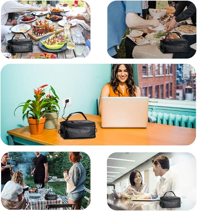 Portable Oven, 110V Portable Food Warmer Personal Portable Oven Mini Electric Heated Lunch Box for Reheating & Raw Food Cooking in Office, Travel, Potlucks and Home Kitchen (Black)