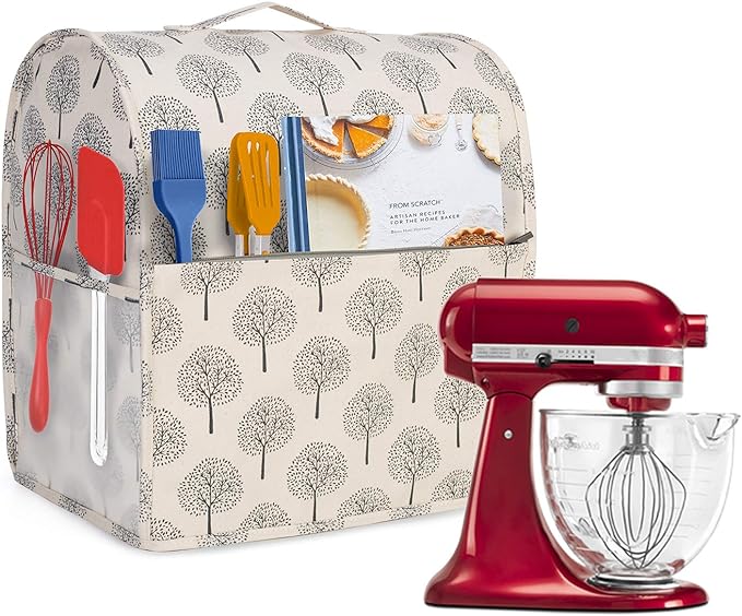 Yarwo Dust Cover for 4.5 qt and All 5 qt Stand Mixer, Protective Stand Mixer Cover with Top Handle and Pockets for Extra Accessories, Tree