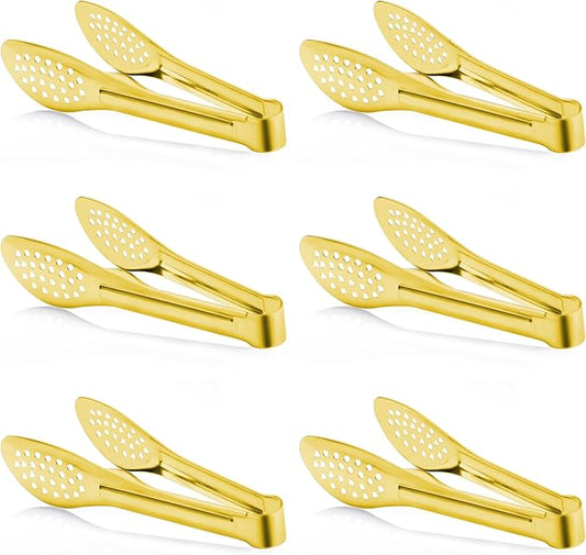 6 Pack Gold Buffet Tongs,Stainless Steel Serving Tongs Serving Utensils (9inch)