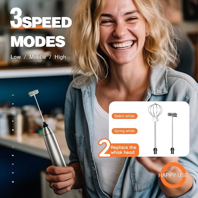 Milk Frother Rechargeable Handheld Electric Whisk Coffee Frother Mixer - Image 3