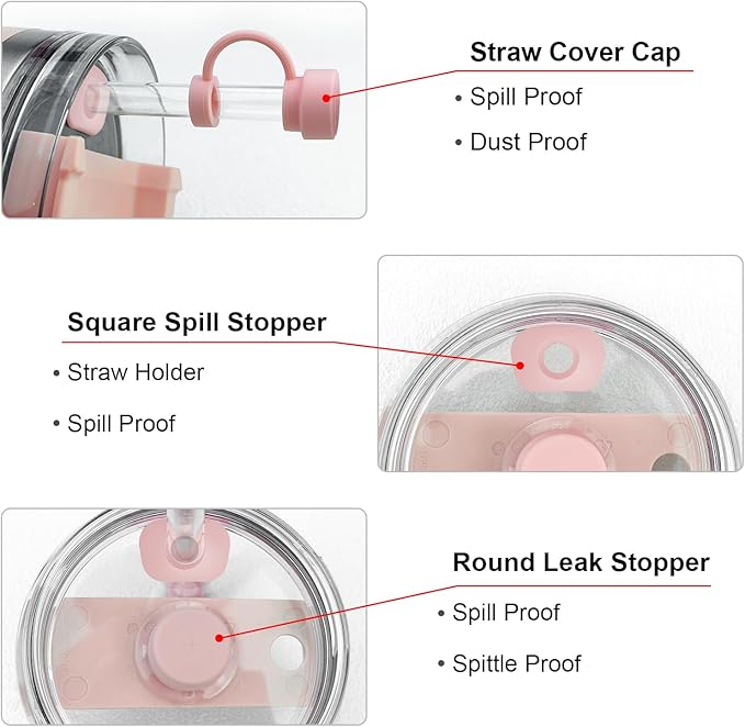 Replacement Straw Cover Spill Stopper Accessories for Stanley Cup 40 oz 30 oz Quencher, Tumbler Accessories of 6 Clear Straw with Cleaning Brush, 2 Silicone Cover Cap, 4 Leak Sproof Plug for Stanley