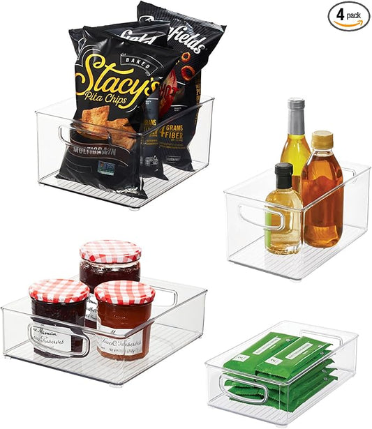 iDesign Stackable Pantry Bins with Handles, 4 Different Sizes, 4 Pack, Clear, Made in USA