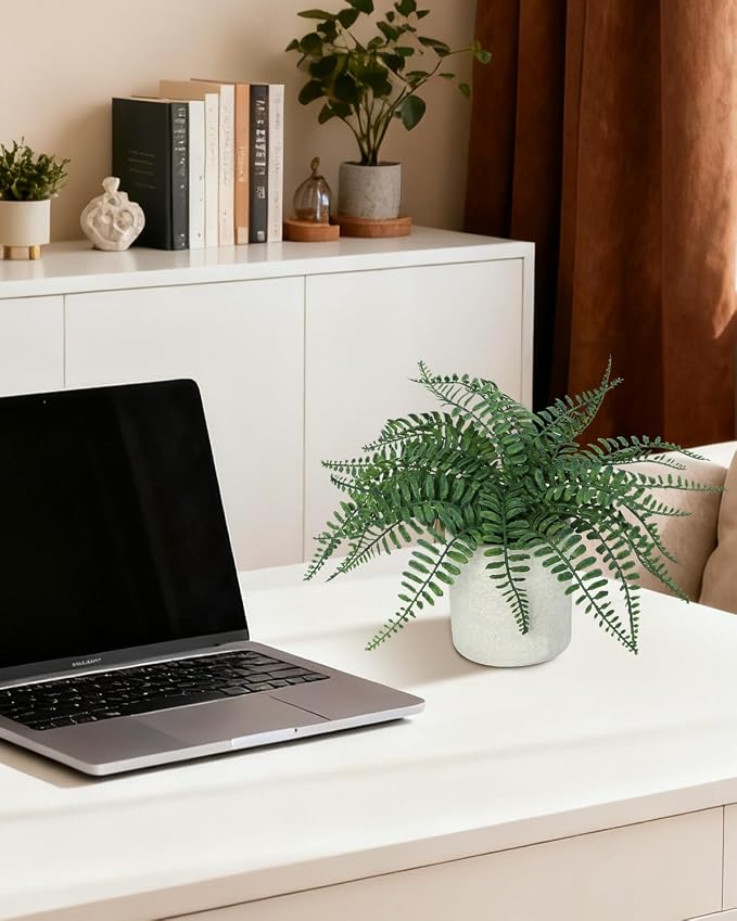 Coferset Fake Fern Small Fake Plant Fern Artificial Plants in Pot Realistic - Image 6