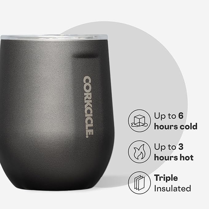 Corkcicle Stemless Wine Tumbler - Keeps Drinks Cold for 6 Hours - Triple-Insulated Stainless Steel - Non-Slip Base - Summer Drinkware Gift - Keeps Drinks Ice Cold - 12 oz - Ceramic Slate