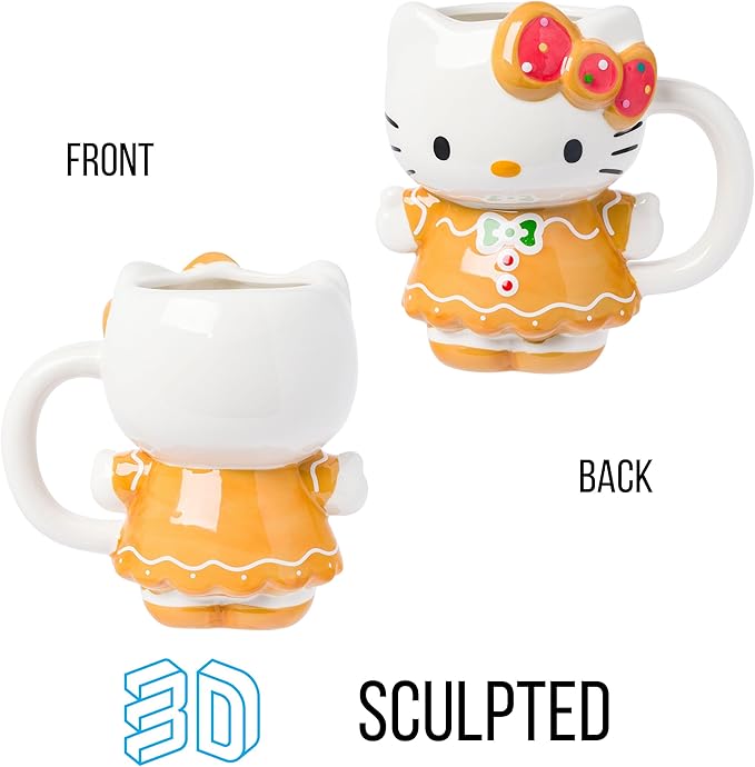 Silver Buffalo Sanrio Hello Kitty Gingerbread Dress 3D Sculpted Ceramic Mug, 20 Ounces