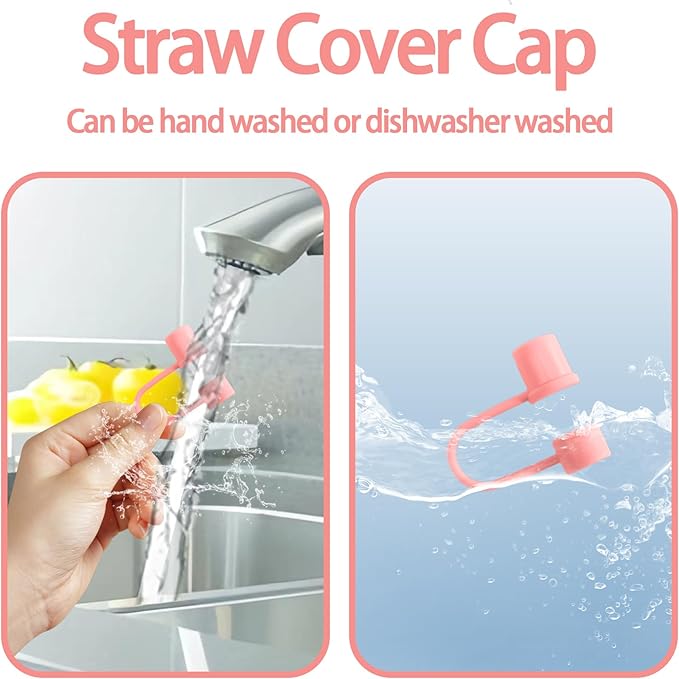 6PCS Silicone Straw Covers Cap Compatible with Stanley Cup 30-40 oz Tumbler with Handle 10mm Straw Toppers Reusable Straw Cover for Stanley Cup Accessories （Pink）