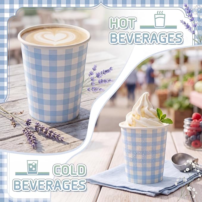 Mimorou 48 Set Blue Gingham Disposable Coffee Cups - Image 3