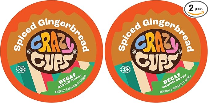Crazy Cups Decaf Spiced Gingerbread Flavored Coffee Pods, Medium Roast, 22 Count (Pack of 2) for Keurig K-Cup Machines