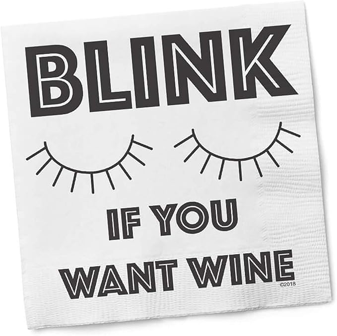 Twisted Wares - Funny Cocktail Napkins - BLINK IF YOU WANT WINE - Boutique Cocktail Napkins - Perfect for any Celebrations 5"X5" (20 Pack)