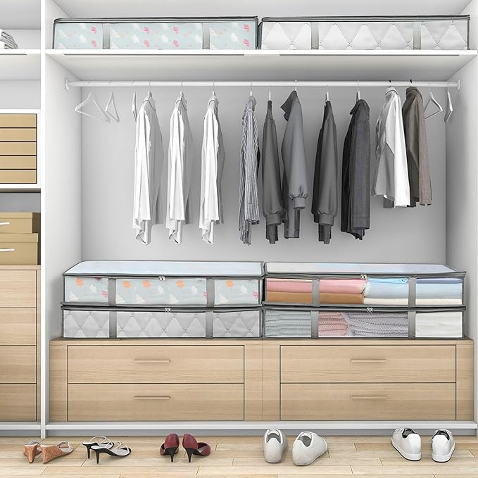 LANDNEOO 2 Pack Under Bed Storage Containers Bins, Humid-Proof Plastic Underbed Storage Bins, Clothes Storage and Organization Bags, Under the Bed Blanket Storage with Handles for Clothes, 35L
