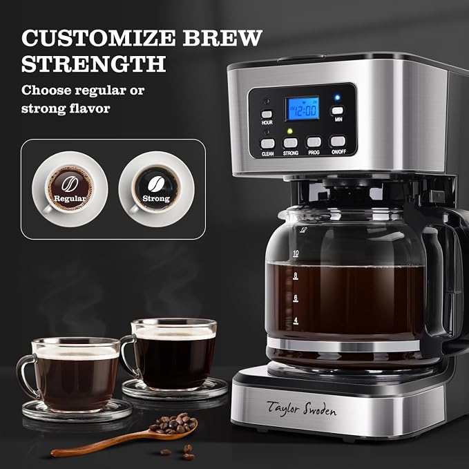 Taylor Swoden 12-Cup Programmable Coffee Maker, Regular & Strong Brew Drip - Image 3