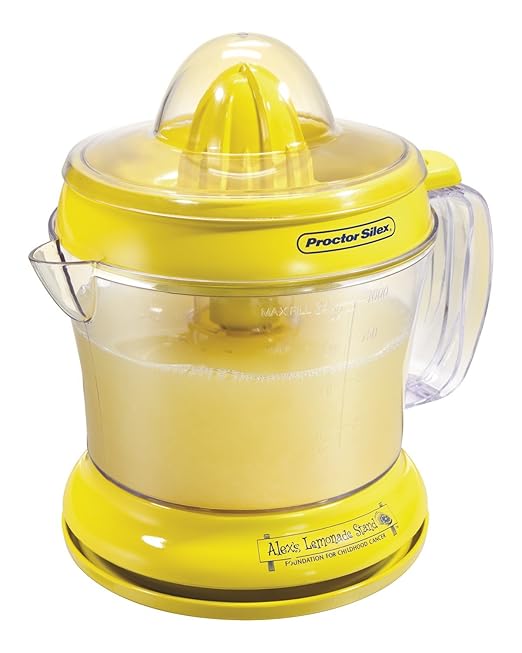 Proctor Silex Alex's Lemonade Stand Electric Citrus Juicer Machine and Squeezer, for Lemons, Limes and Oranges, 34 oz, Yellow (66331)