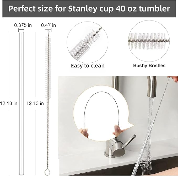 Straws for Stanley 40 oz Cup, Replacement Straw and Cute Straw Covers Compatible with Stanley Tumbler Straws, 6 Reusable Straws with 1 Cleaning Brush, Tritan, Clear