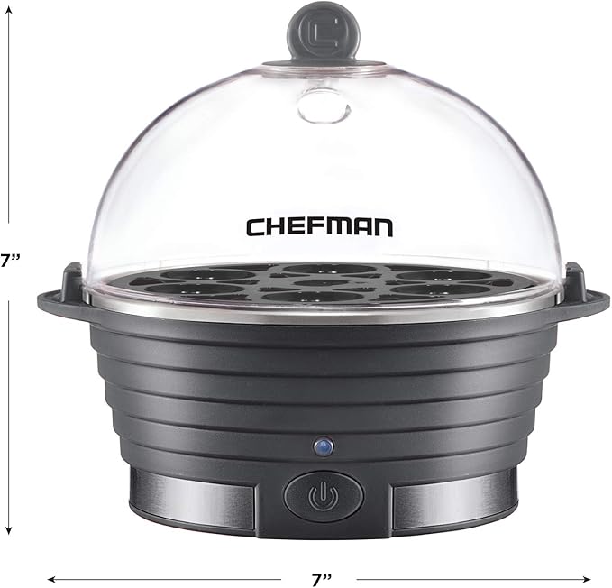 Chefman Electric Egg Cooker Boiler, Rapid Egg-Maker & Poacher, Food & Vegetable Steamer, Quickly Makes 6 Eggs, Hard, Medium or Soft Boiled, Poaching/Omelet Tray Included, Ready Signal, BPA-Free, Grey