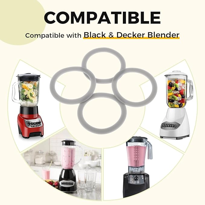 Replacement for Black and Decker Blender Gasket Rubber Seal Gasket Sealing O-Ring, Replace 132812-07, Compatible with Black & Decker Blender BL1900 BL3900 BL4900 BL5000 BL5900 BL6000 (Pack of 4)