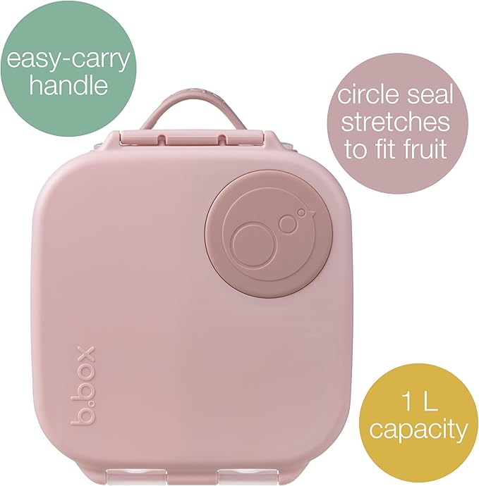 b.box Mini Lunch Box, Bento Box for Kids, Snack Container with 2 Leak Proof Compartments, Reusable Snack Containers with Lids, Kids Lunch Boxes Ages 3+, BPA Free, 4 1/4 Cup Capacity (Blush Crush)