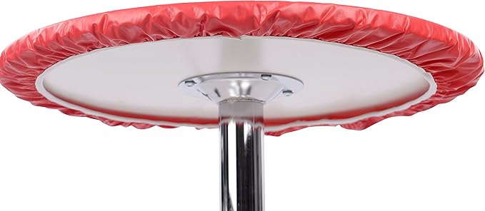 Yourtablecloth Heavy Duty Vinyl Round Fitted Tablecloth (Table Cover) with Flannel Backing Vibrant Colors Elasticized Tablecloth Great for Indoor and Outdoor Dining and Playing Cards 48” Ruby Red