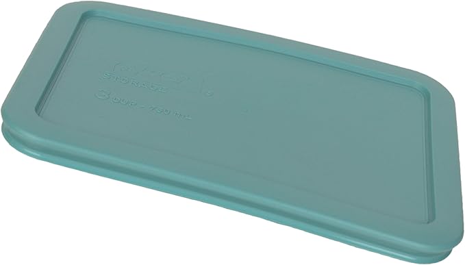 Pyrex Bundle - 2 Items: 7210-PC 3-Cup Turquoise Rectangle Plastic Food Storage Lids - Original Genuine Pyrex Lids - 2 Pack - Made in the USA
