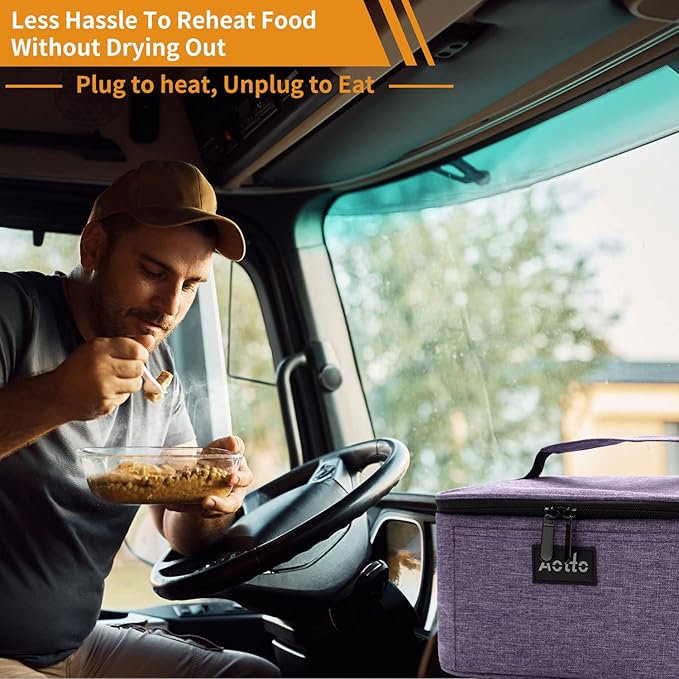 Aotto Portable Oven Electric Lunch Box Food Heater - 12V/24V 2-in-1 Car Food Warmer, Heated Lunch Box for Adults, Cook, Reheat, and Keep Meals Warm for Car, Truck, Travel - Purple