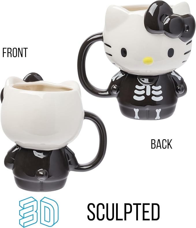 Silver Buffalo Sanrio Hello Kitty Halloween Skeleton Costume Ceramic 3D Sculpted Mug, 20 Ounces