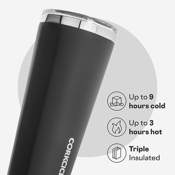 Corkcicle Classic Tumbler - Keeps Drinks Cold for 9 Hours & Hot for 3 - Triple-Insulated Stainless Steel - Holiday Tumbler Gift - 24 oz - Matte Black