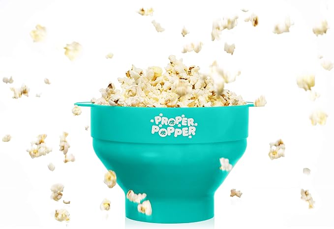 The Original Proper Popper Microwave Popcorn Popper, Silicone Popcorn Maker, Collapsible Bowl BPA Free & Dishwasher Safe - (Aqua)