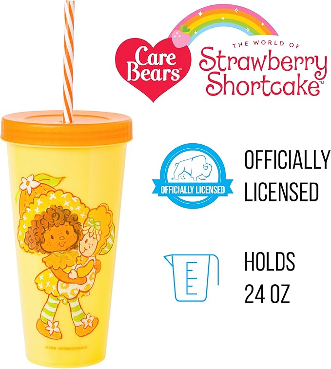 Silver Buffalo Strawberry Shortcake 4 Pack Color Change Plastic Tumbler Featuring Lemon Meringue, Orange Blossom, and Angel Cake, 24 Ounces
