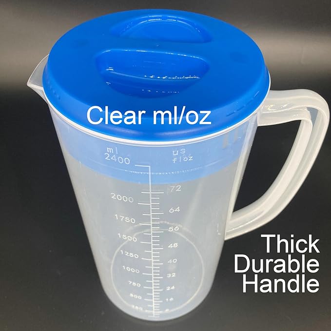 2.5 Litre Plastic Pitcher with Lid (DONOT FIT MR Coffee ICE TEA MAKER!) BPA-FREE Eco-Friendly Carafes Mix Drinks Water Jug for Hot/Cold Lemonade Juice Kettle (Navy, 81oz)