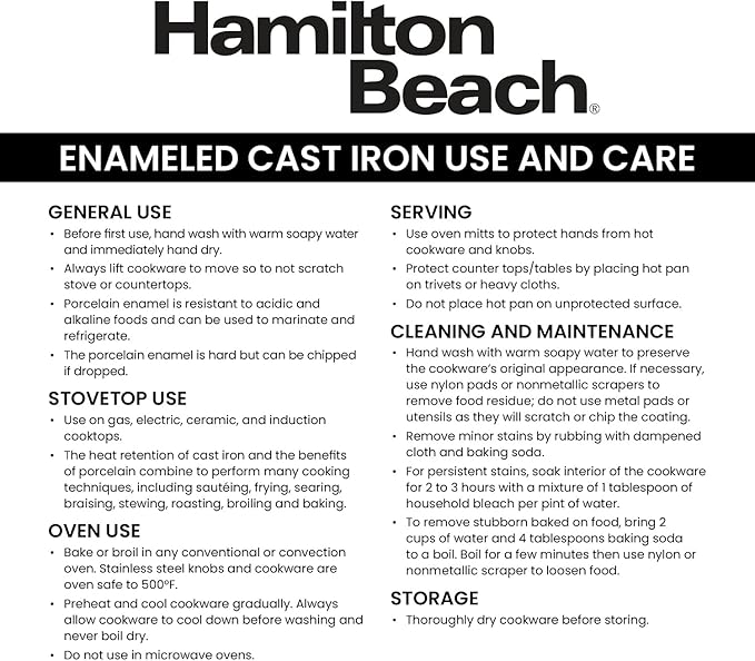 Hamilton Beach Enameled Cast Iron Fry Pan 12-Inch Navy, Cream Enamel Coating, Skillet Pan For Stove top and Oven, Even Heat Distribution, Durable